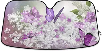 солнцезащитный козырек на лобовое стекло автомобиля senya, бабочки, цветы, фиолетовый узор, блоки, солнцезащитный козырек, складной солнцезащитный козырек, сохраняющий ваш автомобиль