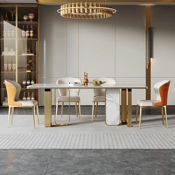 Сочетание итальянского легкого роскошного обеденного стола и стула из каменной плиты, Простой Современный Бытовой Прямоугольный стол