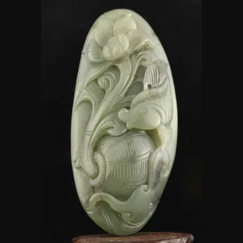 Старый Китайский натуральный Хотанский нефрит статуэтка ручной работы нефритовая рыба цветок кулон k