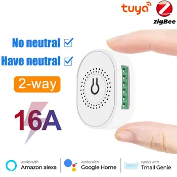 Умный выключатель света Tuya Mini Zigbee 16A Не требуется нейтральный провод Поддержка двухстороннего управления Работа с Alexa Google Home