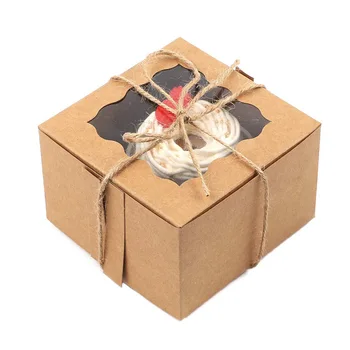 Упаковочная коробка из Крафт-бумаги 50шт с прозрачным окошком Коробки для конфет и тортов Коробка для подарков на свадьбу, печенье, декор для детского душа