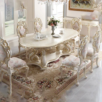Французская мебель в дворцовом стиле, окрашенное массивное дерево, Обеденный стол длиной 2,2 м, резные обеденные столы и стулья ручной работы в европейском стиле