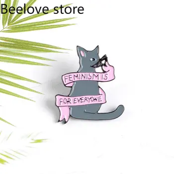 Хит продаж, новый значок животного, Древний Дух, Странный серый кот, призывающий к феминизму - Персонализированная брошь