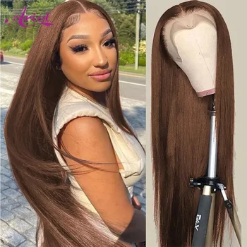 Шоколадно-коричневый парик на кружеве 13x4, прямые парики на кружеве, HD Прозрачные Предварительно Выщипанные парики из человеческих волос для женщин