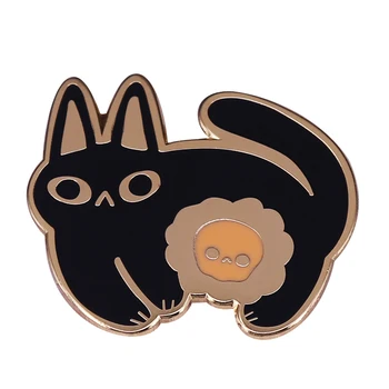Эмалированная булавка с черным котом и львом, брошь на удачу, значок kimchi kawaii, декор для милых курток или сумок