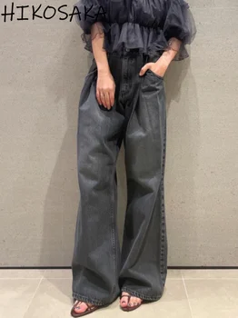 Японская новинка 2023 года, универсальные повседневные джинсы с высокой талией, женские модные однотонные Широкие джинсовые брюки, Женские Элегантные свободные Вакеро, Весна